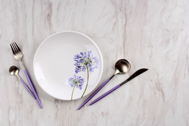 Empty White Plate on Marble Background