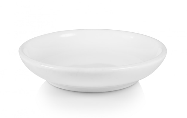 Empty white plate on white space