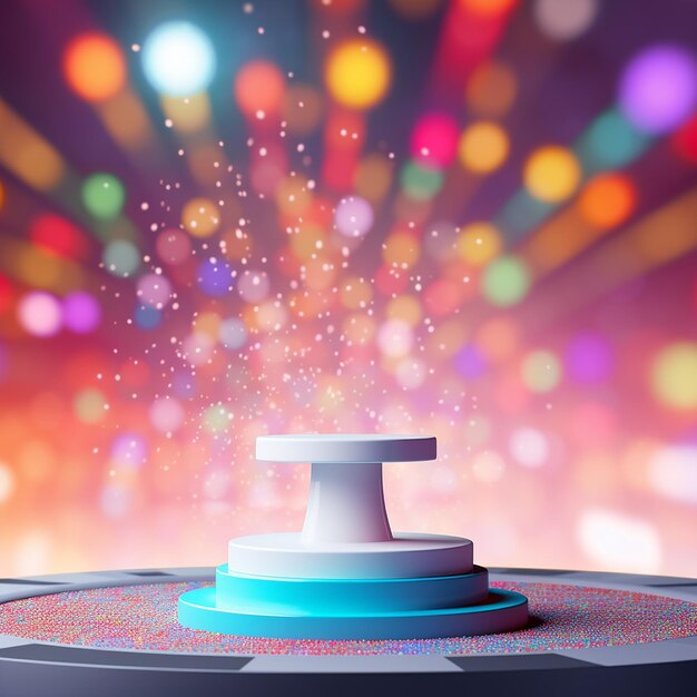 Foto podium bianco vuoto su uno sfondo colorato con bokeh sfocato generato dall'ai