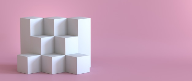 Пустой белый подиум на фоне пастельных розовых. 3D рендеринг.