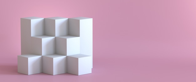 Empty white podium on pastel pink background. 3D rendering.