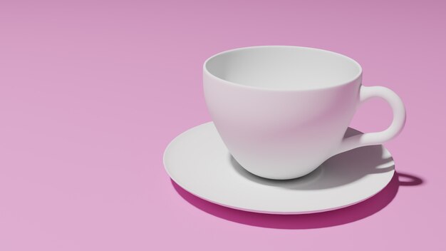 Empty white porcelain cup on pink