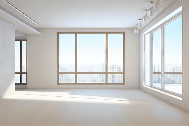 空の白い部屋の背景 きれいな空白のインテリア モックアップ 空のスペース 抽象的な生成 AI イラスト
