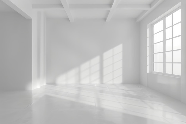 Фото Пустая белая комната на заднем плане чистая пустая интерьерная макета пустое пространство с окнами