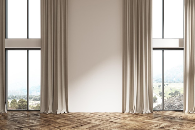 Photo empty white room beige curtains