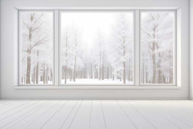 Empty white room with big windows