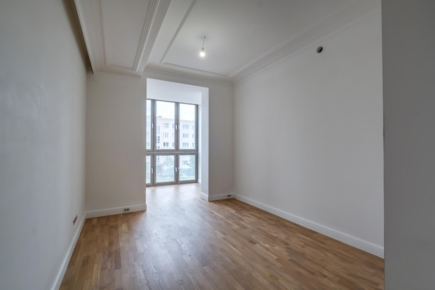 Empty white room with repair and without furniture room for office or store