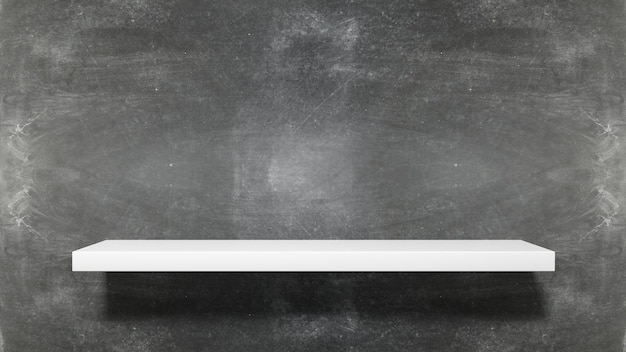 Empty white shelf on blackboard background