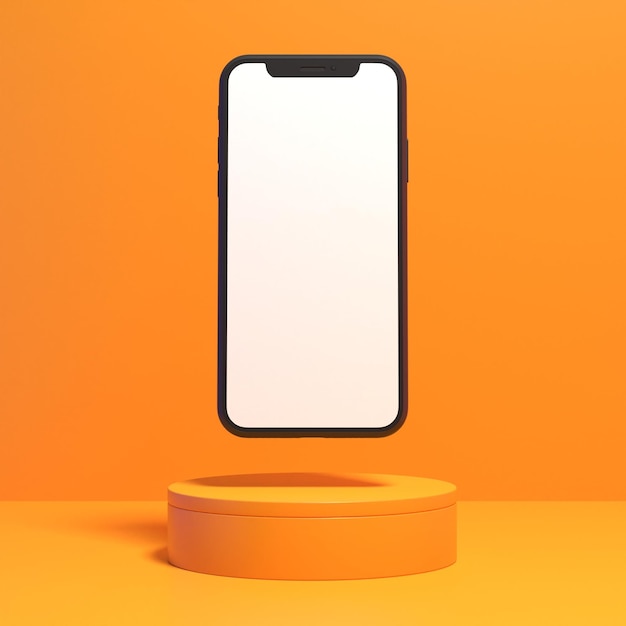 Empty white smartphone screen with podium display for mockup illustration 3d render