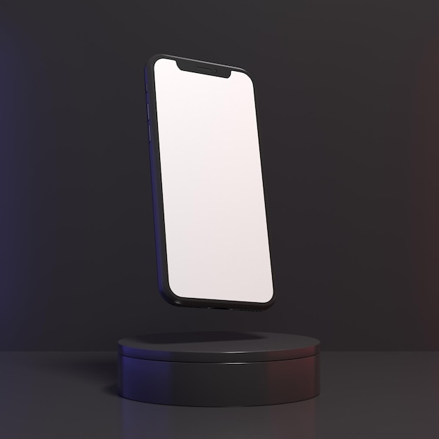 Schermo bianco vuoto dello smartphone con display sul podio per il rendering 3d dell'illustrazione mockup