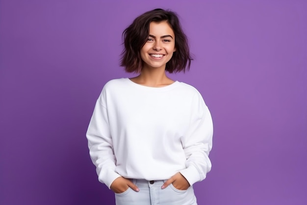 Empty White Sweatshirt on Woman Model Fashion Generative Ai
