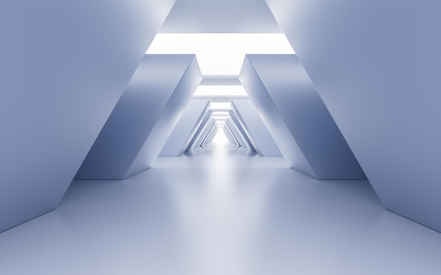 Empty white tunnel with futuristic style 3d rendering