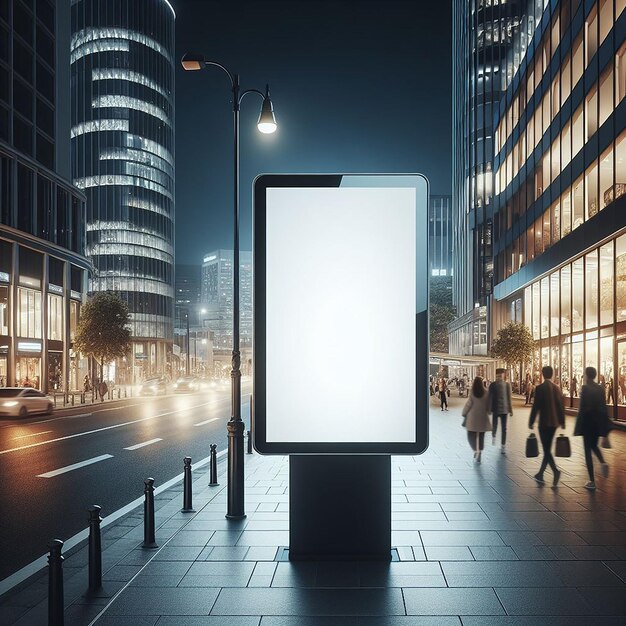 Photo empty white vertical advertising banner billboard stand on sidewalk in ura