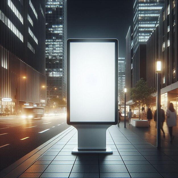Photo empty white vertical advertising banner billboard stand on sidewalk in ura