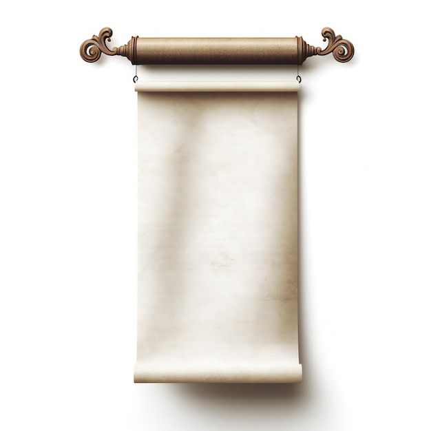 Empty white vintage parchment banner scroll on white background