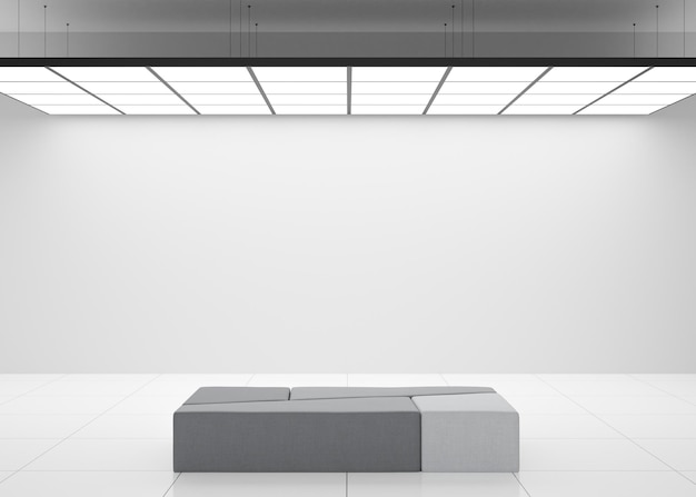 Empty white wall in modern art gallery Mock up interior in minimalist style Free copy space for your artwork picture text or another design Empty exhibition space 3D rendering