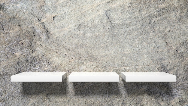 Empty white wall shelf on stone wall