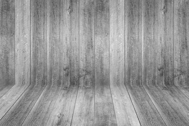 空の白い木製の板 壁の視点 床の部屋の内部背景