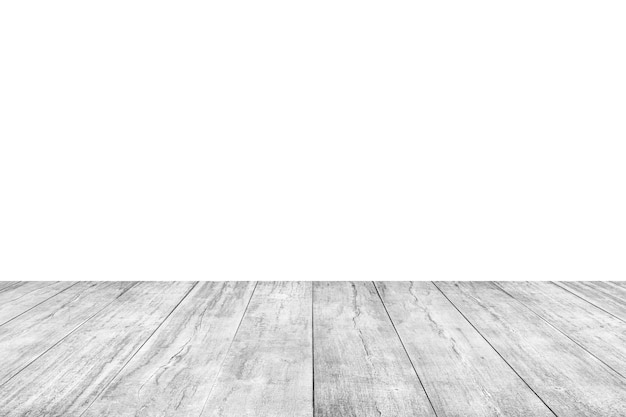 Empty white wooden table top isolated on white background