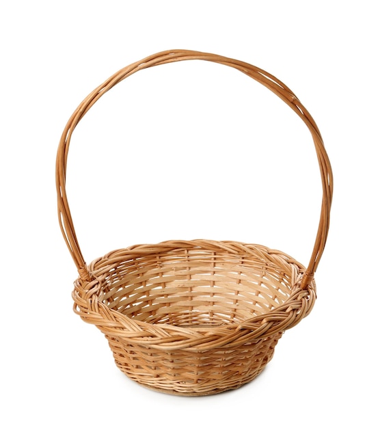 Empty wicker basket isolated on white Easter item