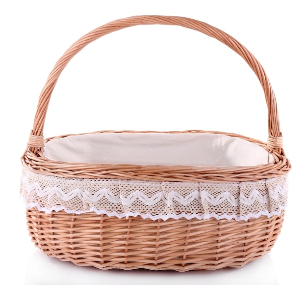 Empty wicker basket isolated on white