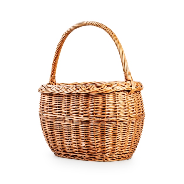 Empty wicker basket. Single object isolated on white background with clipping path