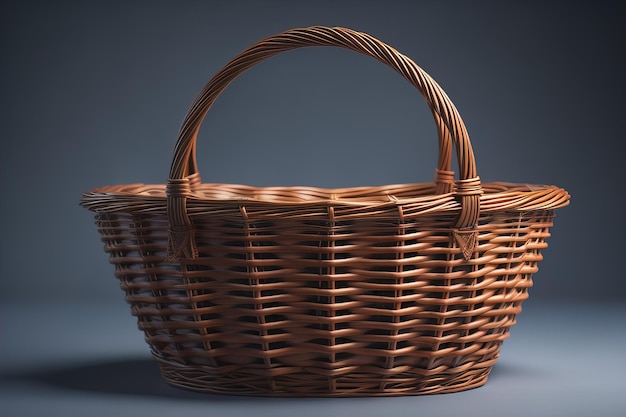Photo empty wicker basket on a solid color background ai generative