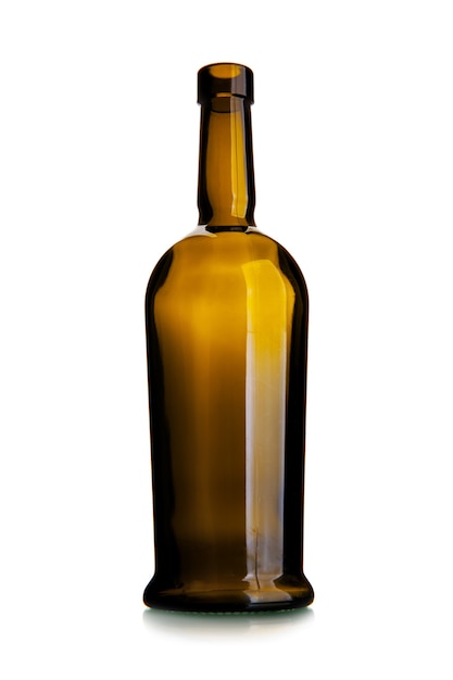 Empty wine bottle of dark glass isolated over the white background