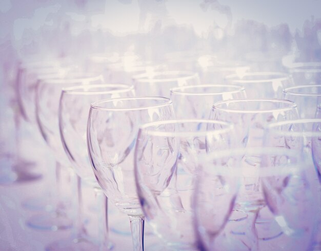 Empty wine glasses the garden party. close up