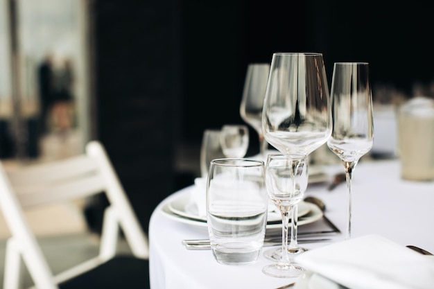 Empty wine glasses on the table for a festive dinner