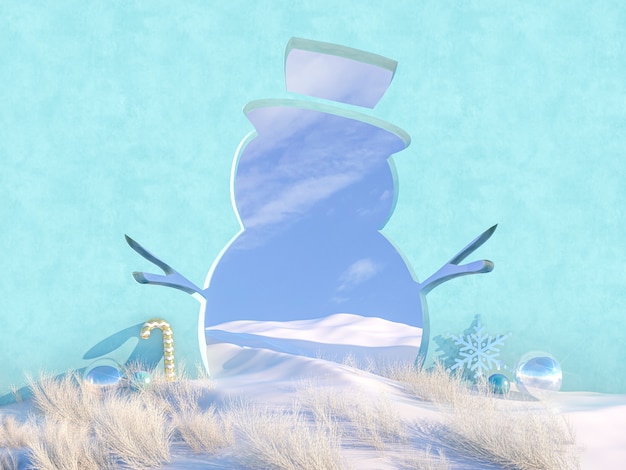 Empty Winter Christmas scene with snowman shape frame.