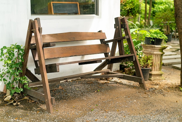 empty wood bench decoration in garden