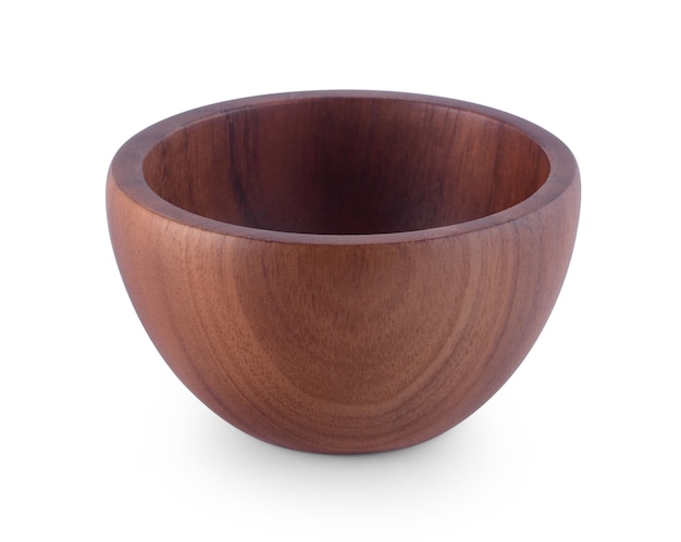 Empty wood bowl on white.