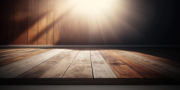 Empty wood floor and wall of studio background