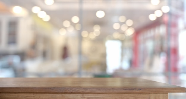 Empty wood table in cafe for product display montage