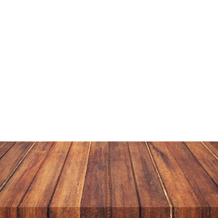 Photo empty wood table on isolate white and display montage for product.