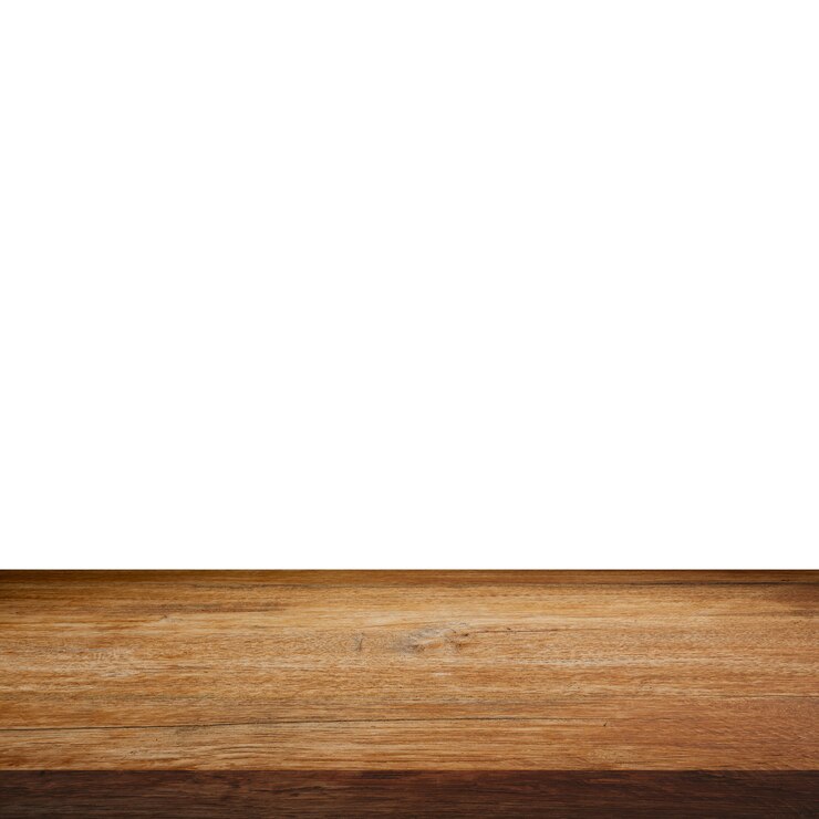 Photo empty wood table on isolated white background with display montage for product.
