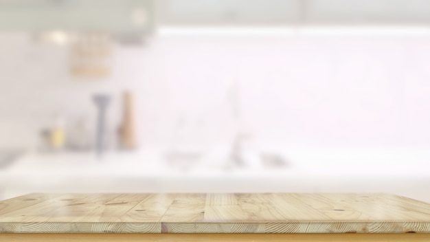 Empty wood table in kitchen room and copy space for product or food montage