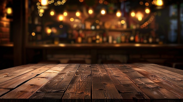 Empty wood table in the night light background