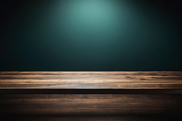 Пустая деревянная столовая стойка на темном фоне стены для создания дисплея продукта или дизайна ключевой визуальной планировки