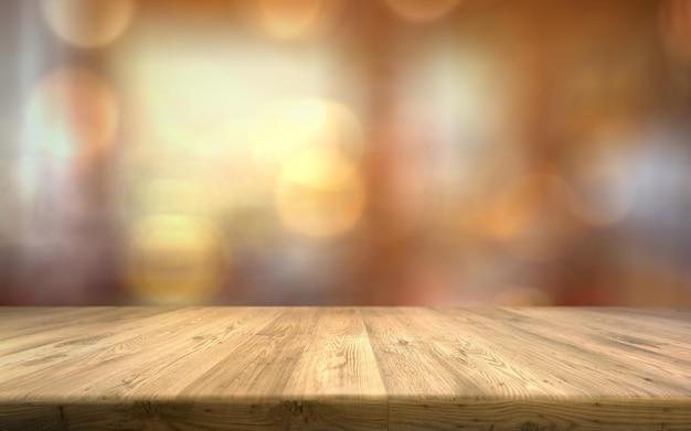 Photo empty wood table top on defocus background