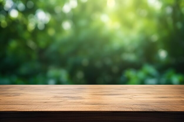 Foto tavolo di legno vuoto sulla natura verde