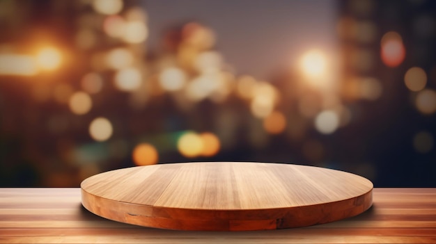 Empty wood table top of round