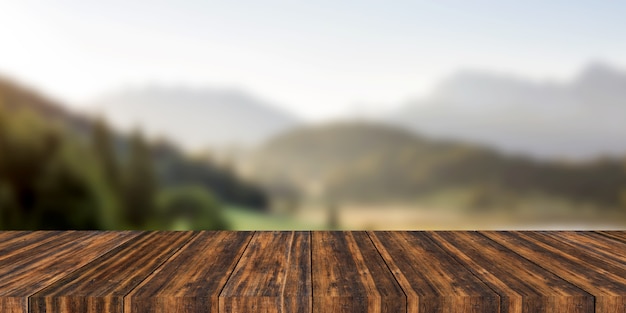 Empty wood table top with unfocused background