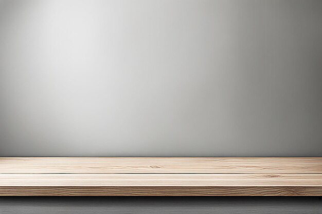 Photo empty wood tabletop with display product blur image of gray wall background