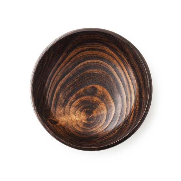 Empty Wooden Bowl Clipping path isolated on white