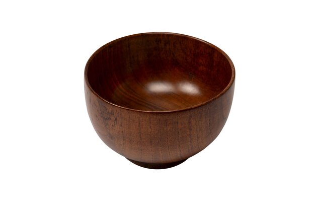 Empty wooden bowl isolated on a white background