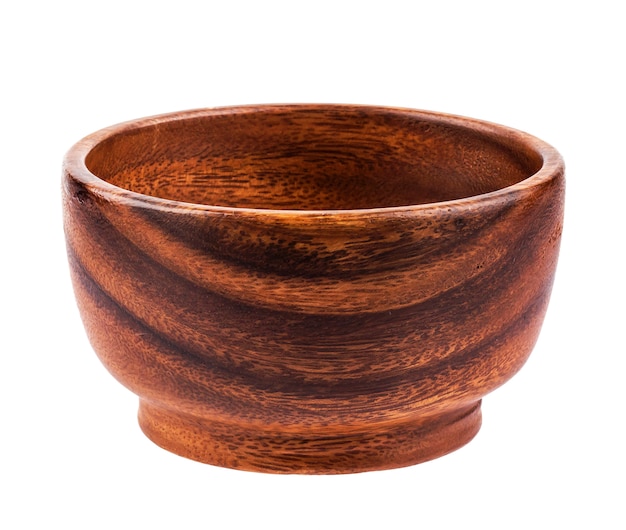 Empty wooden bowl isolated on white background.