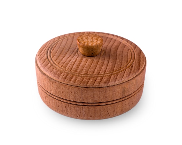 Empty wooden bowl with a lid isolated