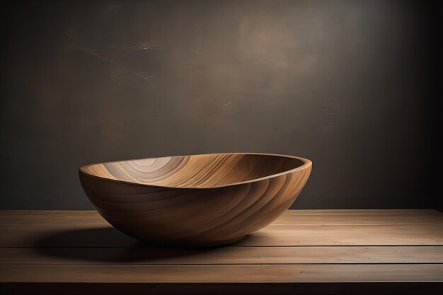 Photo empty wooden bowl on wooden background top view copy space ai generative